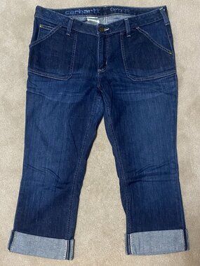 Carhartt Curvy Tomboy Cropped Jeans Size 12 Cuffed WB071 Denim